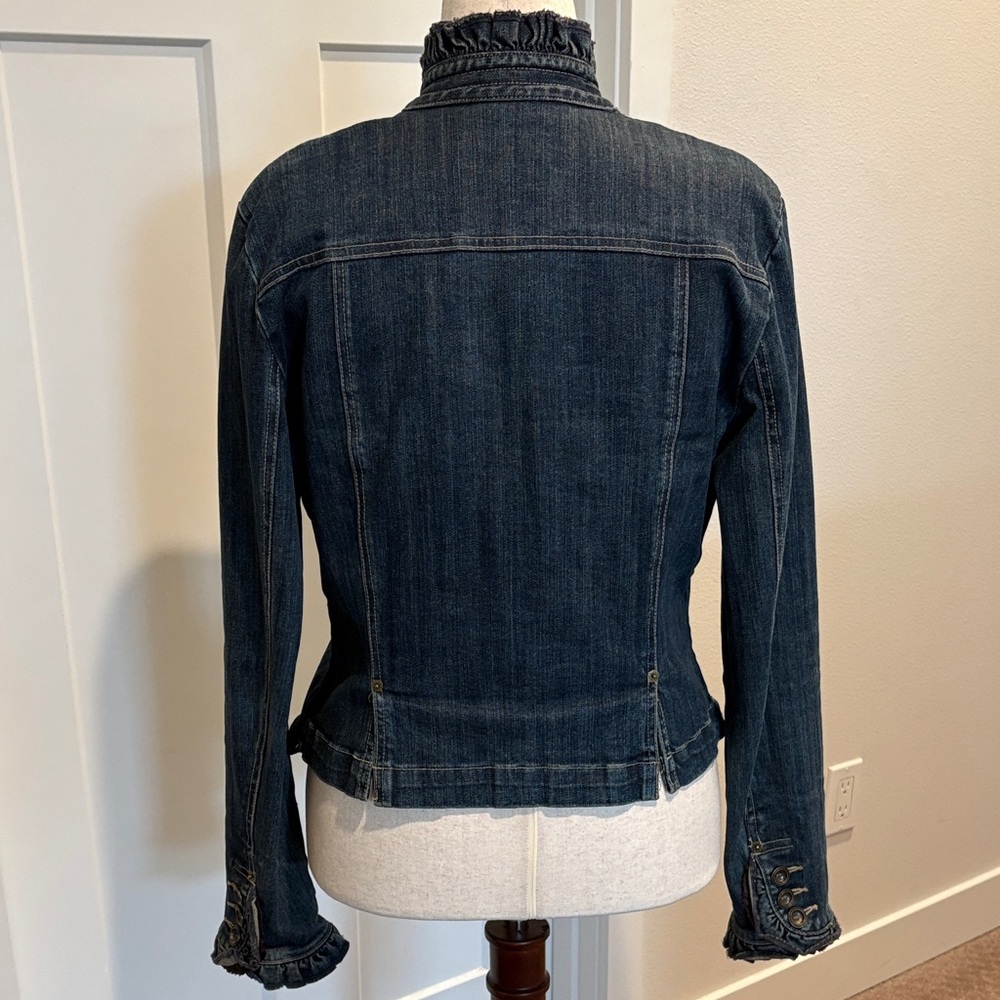 INC Ruffled Dark Denim Jacket - Women Size Large - Picture 3 of 12